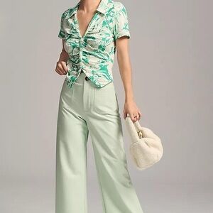 Anthropologie Green Floral Top